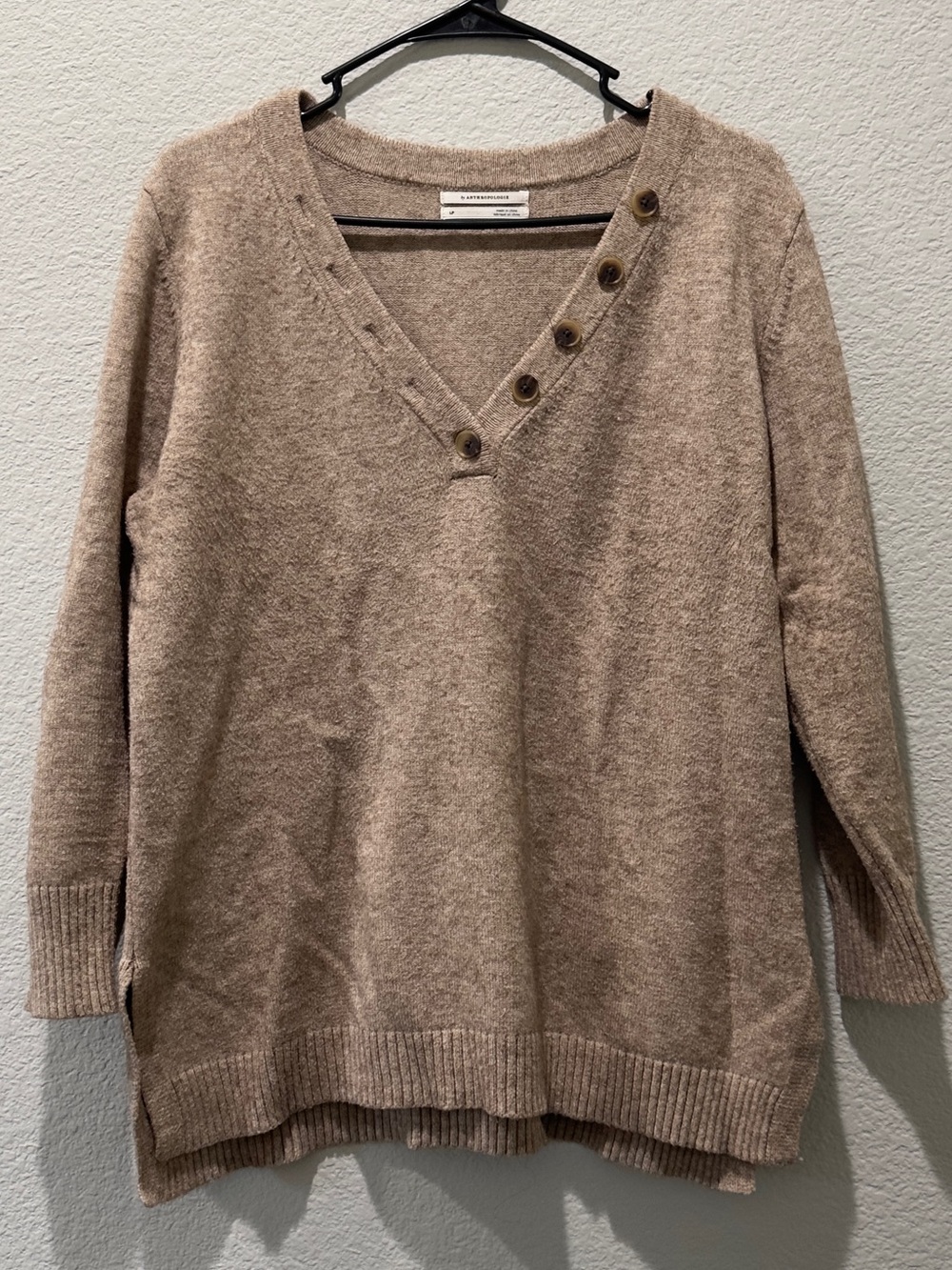 Anthropologie Serena V-Neck Button-Accent Sweater